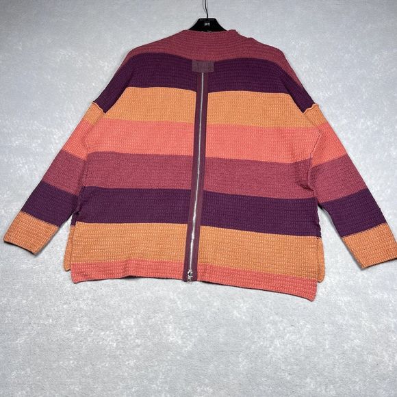 BKE Buckle Women’s Size Medium Orange Striped Boxy Waffle Knit Oversized Sweater - Picture 7 of 14